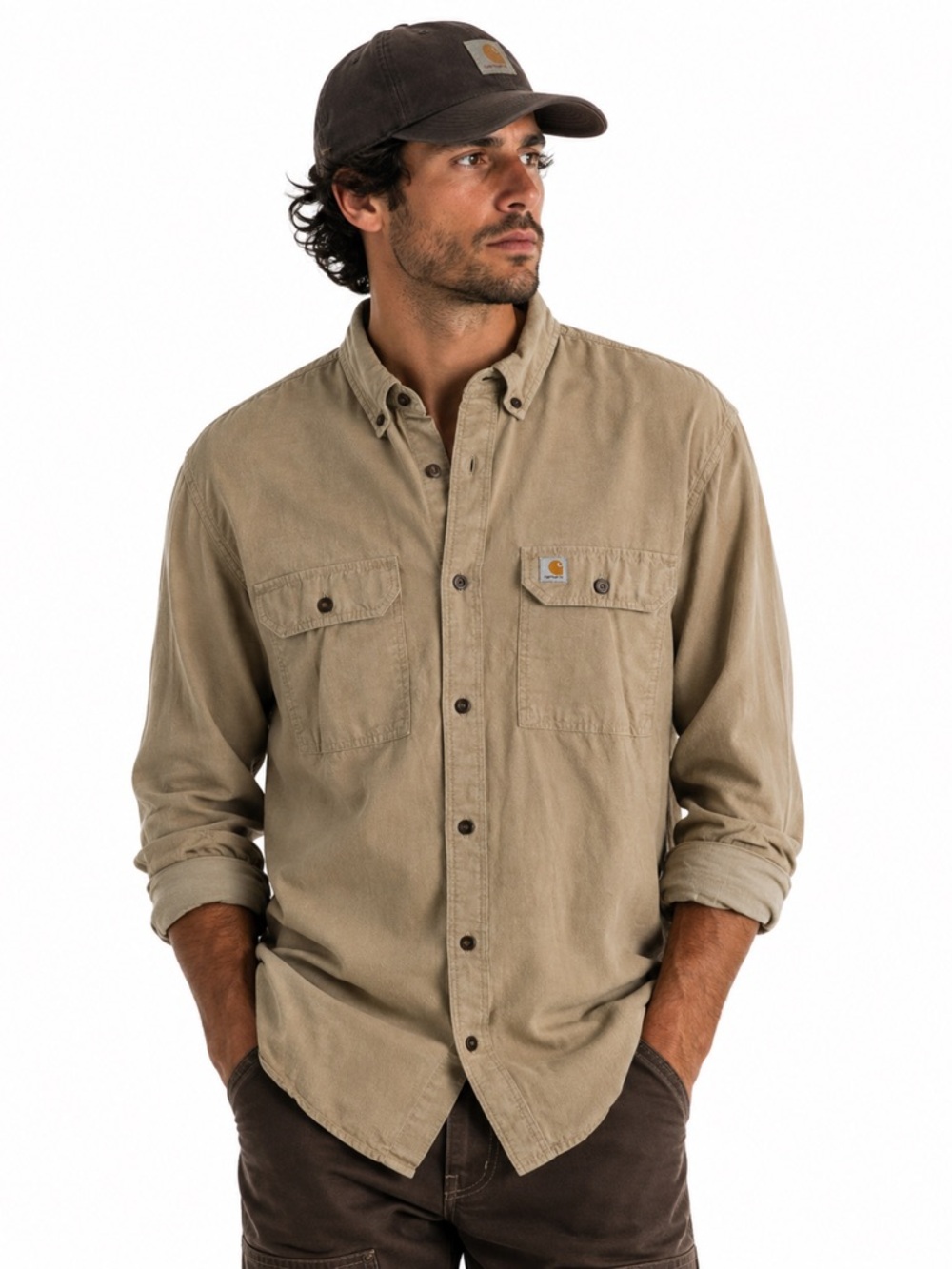 Carhartt Men’s Beige Long Sleeved Casual Button Down Dress Shirt Size X-Large
